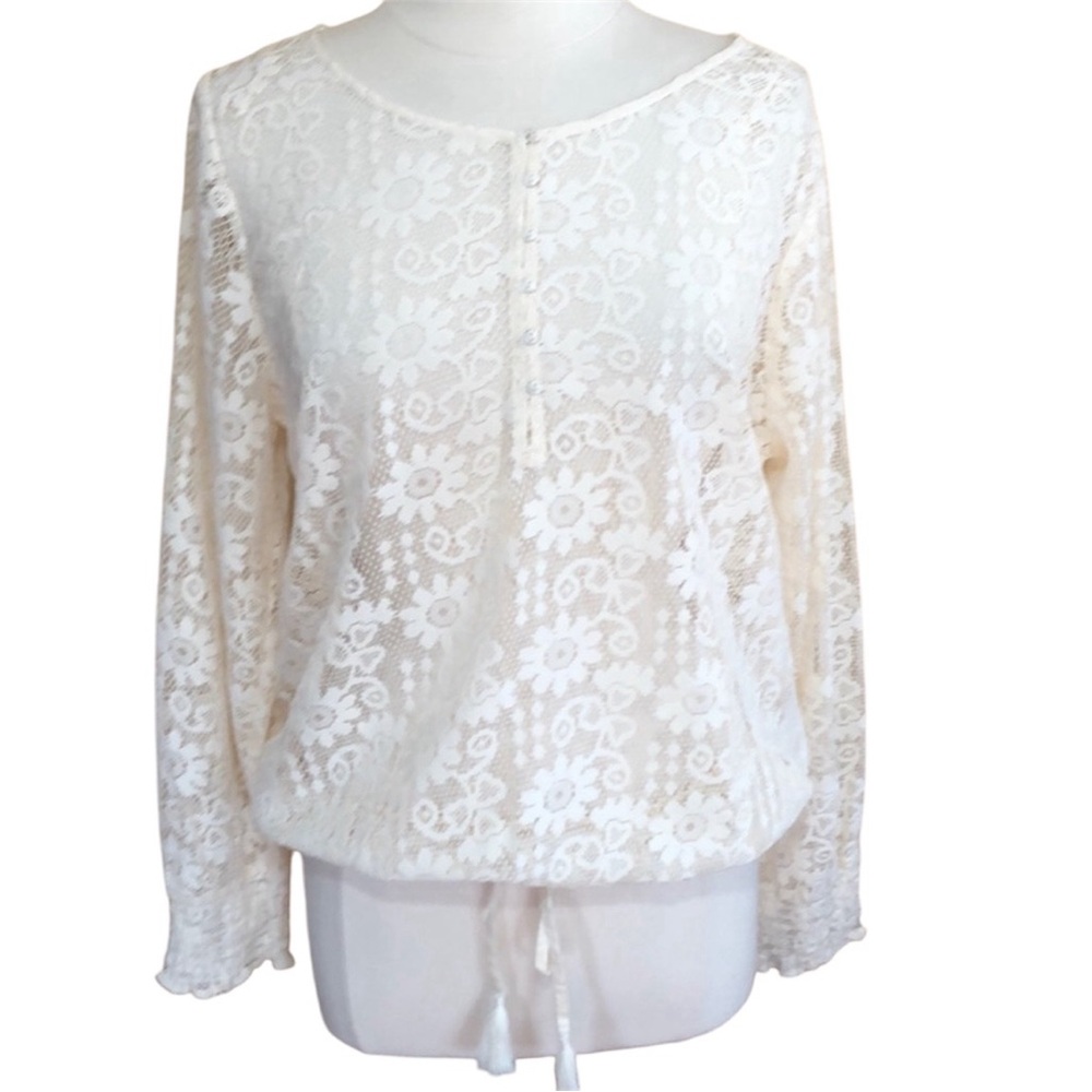Venus Ivory Lace floral Bohemian Blouse w/elastic waist & cuffs Size Extra Large - Picture 1 of 13